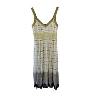 Robbie Bee Green Mix Print 100% Silk Sleeveless Midi Dress Sz 6 Quite Luxury